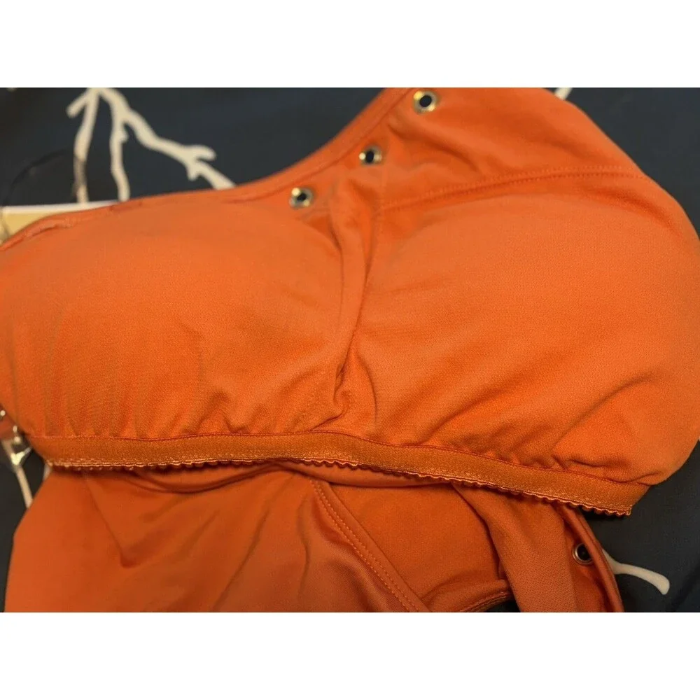 NEW Michael Kors Swimsuit Women Sz 8 Monokini grommet One Shoulder Orange $118